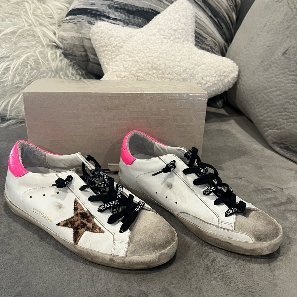 Golden Goose Ice, White, Leopard & Fuchsia gently worn twice box&bag
